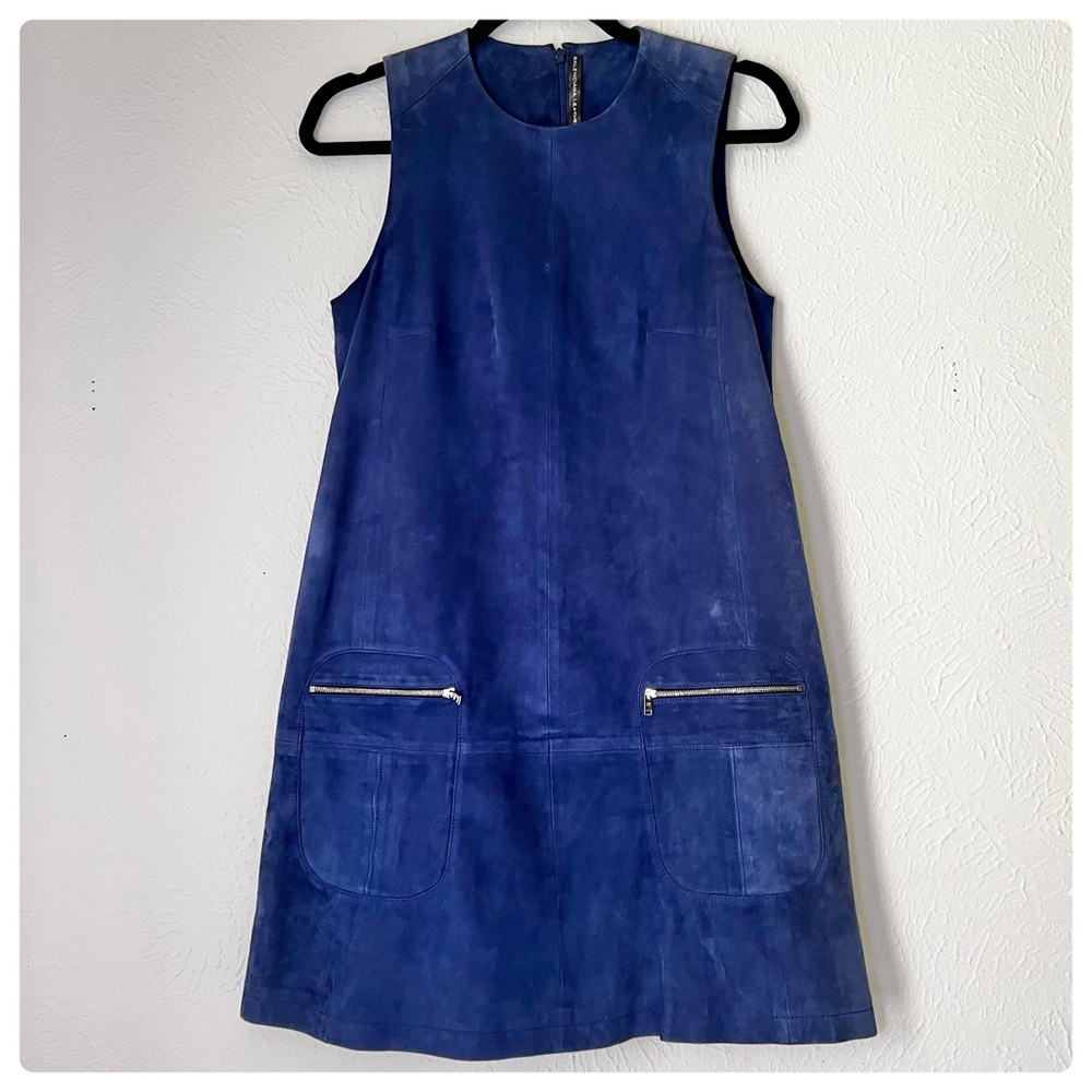 BALENCIAGA Mini Dress Shift Navy Soft Suede Leather Navy Blue Size FR38 S